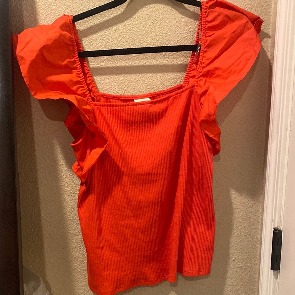 Target Orange Flutter Sleeve Blouse with Ruffled Cap Sleeves